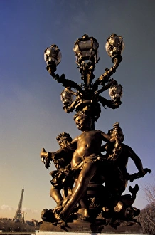 Alexander Iii Prints: France, Paris. Statue and lamp on Pont Alexandre III
