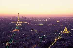 Tour Eiffel Prints: France, Paris, View of the city at sunset