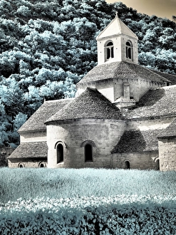 Infrared Prints: France, Provence. Blooming purple lavender fields at Senanque Abbey