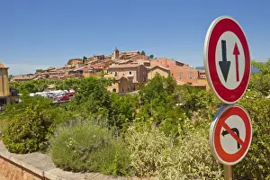Fred J Lord Prints: France, Provence, Roussillon. Road signs at entrance to town. Credit as: Fred Lord