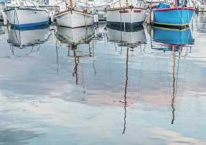 Provence Prints: France, Provence. Saint Tropez Port, boat reflections