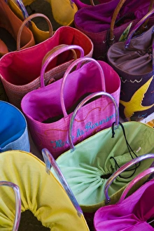 Images Dated 7th October 2008: France, Reunion Island, St-Pierre, Covered Market, Reunion-made bags for sale