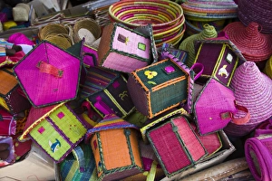 Images Dated 7th October 2008: France, Reunion Island, St-Pierre, Covered Market, Reunion-made bags for sale
