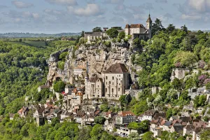 Steeple Prints: France, Rocamadour. Cliffside view of the town