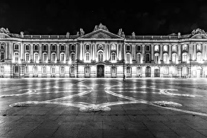 Town Square Prints: France, Toulouse. Capitole de Toulouse and Square at night (city hall and administration)