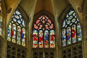 Decorative Prints: France, Toulouse. Cathedral of St. Etienne stained glass windows