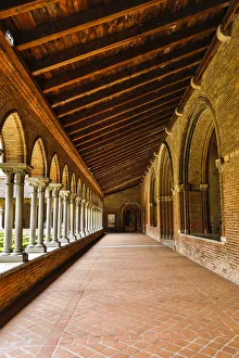 Toulouse Prints: France, Toulouse. Columns of the inner courtyard at the Church of the Jacobins