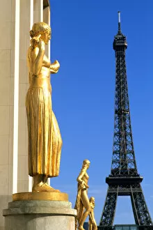 France Wonderful Abstract Statues with Eiffel Tower in Paris France