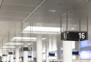 Industrial Prints: Frankfurt, Brandenburg, Germany - Gate numbers are hanging from the ceiling in an airport