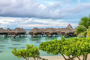 Moorea Prints: French Polynesia, Moorea. Overwater bungalows