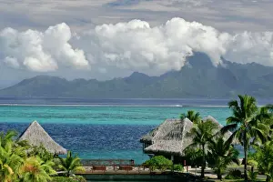 Moorea Prints: French Polynesia, Moorea. A view of the island of Moorea from Tahiti