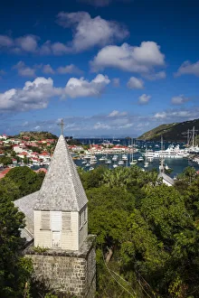 Images Dated 28th January 2017: French West Indies, St-Barthelemy. Gustavia, Anglican Church and elevated view towards