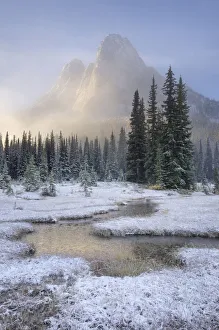 Fresh autumn snow on Liberty Bell Mountain and meadows of Washington State Pass