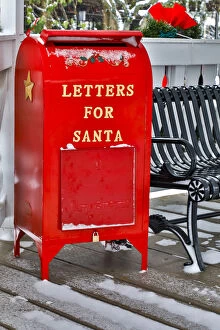 Places Collection: Fresh snow on red mailbox for letters to Santa, town of Snoqualmie