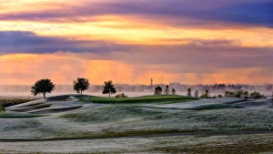 Golf Course Prints: Frosty morning golf and sunrise sky