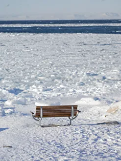 Greenland Collection: Frozen Disko Bay during winter, West Greenland, Disko Island in the background