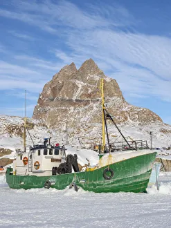 Greenland Prints: The frozen harbor of Uummannaq during winter in northern West Greenland beyond the Arctic Circle