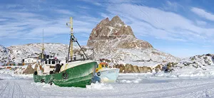 Greenland Prints: The frozen harbor of Uummannaq during winter in northern West Greenland beyond the Arctic Circle