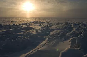frozen landscape on the Arctic ocean, off Herschel island and the Mackenzie River delta
