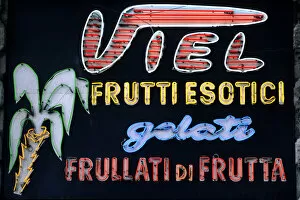 A fruit bar neon sign in Italy