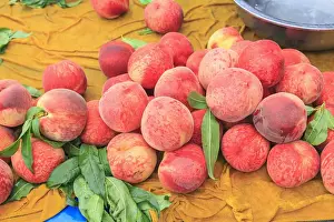 Peach Prints: fruit stand selling fresh peaches near Jade Carving Restaurant / Factory near Beijing
