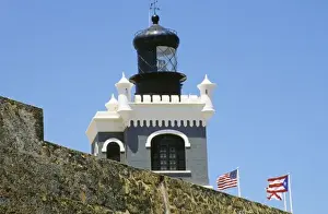 Old San Juan Prints: Fuerte San Felipe del Morros grey castellated lighthouse in Old San Juan Puerto Rico
