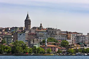 Istanbul Prints: Galata Tower and houses along the waterfront. Golden Horn, Istanbul, Turkey