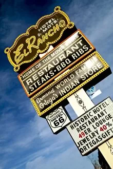 Images Dated 15th April 2008: Gallup, New Mexico, United States. Old sign on Route 66 for the famous El Rancho Hotel