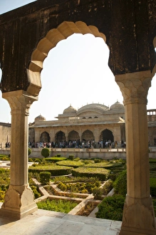 Formal Garden Prints: Garden in the Mughal style looking towards Jai Mandir, Third Courtyard, Amber Fort