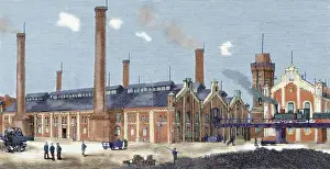 Industry Prints: Gas plant. Cologne. Germany. Colored engraving from 1879