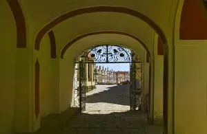 Gateway Prints: Gate to Old town square surrounded by 16th-century Renaissance houses, Telc, Moravia
