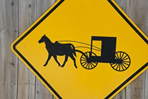 Wagon Prints: Geauga County, Mesopotamia. Amish carriage caution road sign