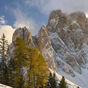 Geisler mountain range in the dolomites of the Villnoss Valley in South Tyrol