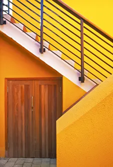 Stairway Prints: Geometric view of a yellow and orange stairway