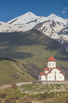 Eurasia Prints: Georgia, Georgian Military Highway, Gudauri. Mountain church