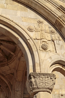 Georgia, Kutaisi. Carvings on the front of Bagrati Cathedral