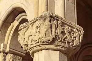 Images Dated 22nd September 2014: Georgia, Kutaisi. Carvings of creatures in a stone pillar at Bagrati Cathedral