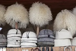 Images Dated 20th September 2014: Georgia, Mtskheta. A collection of traditional hats for sale as souveniers