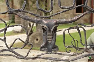 Images Dated 20th September 2014: Georgia, Mtskheta. An decorative bull head on a metal fence