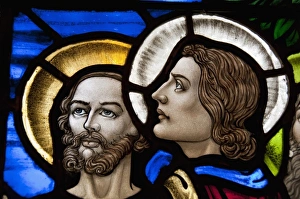 St Simons Island Prints: Georgia, St. Simons Island, Frederica, Historic Christ Church, painted stained glass