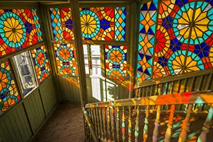 Stained Glass Prints: Georgia, Tbilisi. Old Town, traditional Georgian building with stained glass staircase