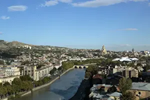Images Dated 24th September 2014: Georgia, Tbilisi. A view from above of downtown Tbilisi and the Mtkvari river, with