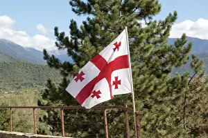Images Dated 26th September 2014: Georgia, Telavi. The Georgian flag flying at Gremi Monastery