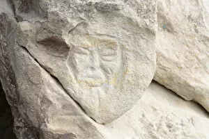 Georgia, Uplistsikhe. A face carved into a stone wall