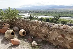 Alida Latham Prints: Georgia, Uplistsikhe. Scattered pots and a view of the Mtkvari river