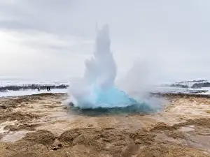 Vapor Prints: The geothermal area Haukadalur part of the touristic route Golden Circle during winter