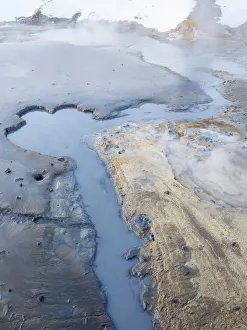 Geothermal area Seltun near Krysuvik volcano on Reykjanes peninsula during winter, Iceland