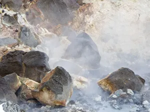 Geothermal Prints: Geothermal area Seltun near Krysuvik volcano on Reykjanes peninsula during winter, Iceland