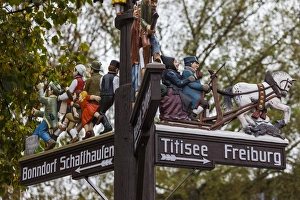 Images Dated 30th October 2014: Germany, Baden-Wurttemburg, Black Forest, Lenzkirch, traditional carved wooden road signs