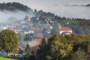 Images Dated 27th October 2014: Germany, Baden-Wurttemburg, Black Forest, Horben, town view in morning fog, autumn
